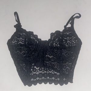 Victoria’s Secret Black Corset 34C Lace Longline Bra Underwire Bralette Top
